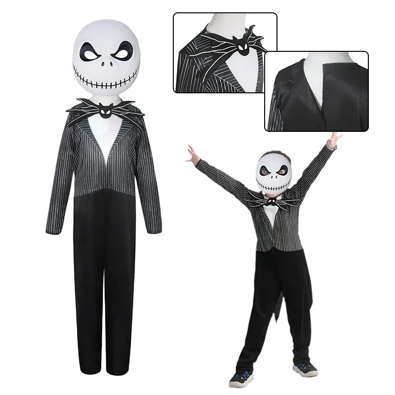 

2025 New The Nightmare Before Christmas Cosplay Kids Jack Skellington Costume Jumpsuit and Mask Suit Halloween ★★★