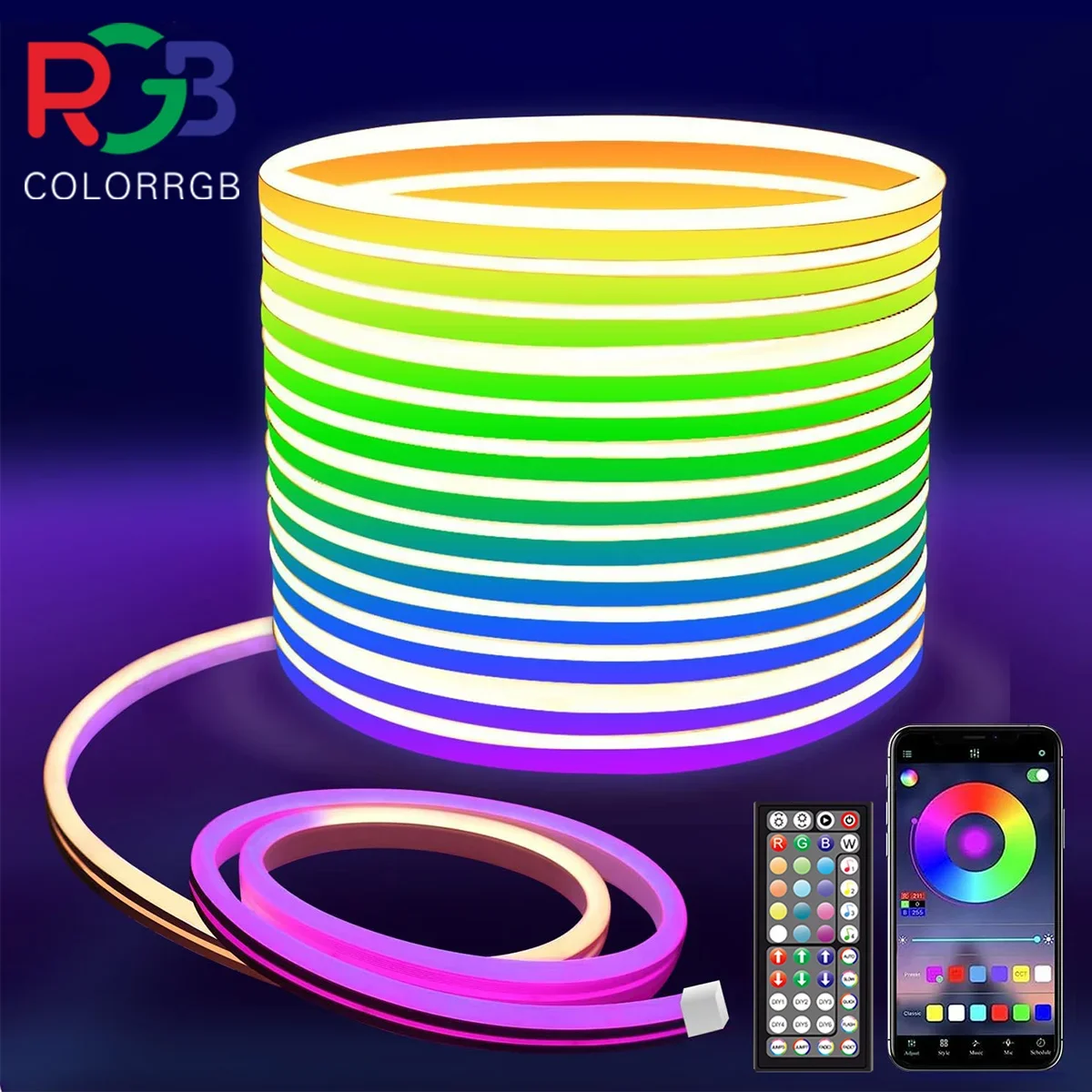 

(EU PLUG) LED Neon Strip Light,5-30M Neon Rope With App 44key Remote Control Home Decor Fairy Lighting Spe Dmx Spe