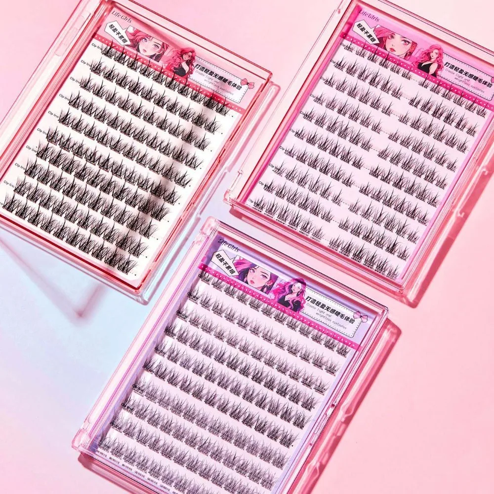 Segmentowane rzęsy bez kleju 10-12mm, skośne, z efektem skrzydeł, pojedyncze kępki rzęs do samodzielnego nakładania, duże opakowanie do przedłużania rzęs.