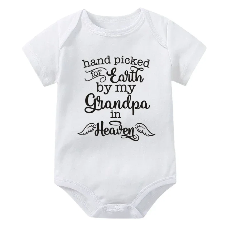 Hand Picked For Earth By My Grandma/Grandpa In Heaven Clothes Short Sleeve Summer Outfits Cotton Baby Bodysuits Newborn Jumpsuit