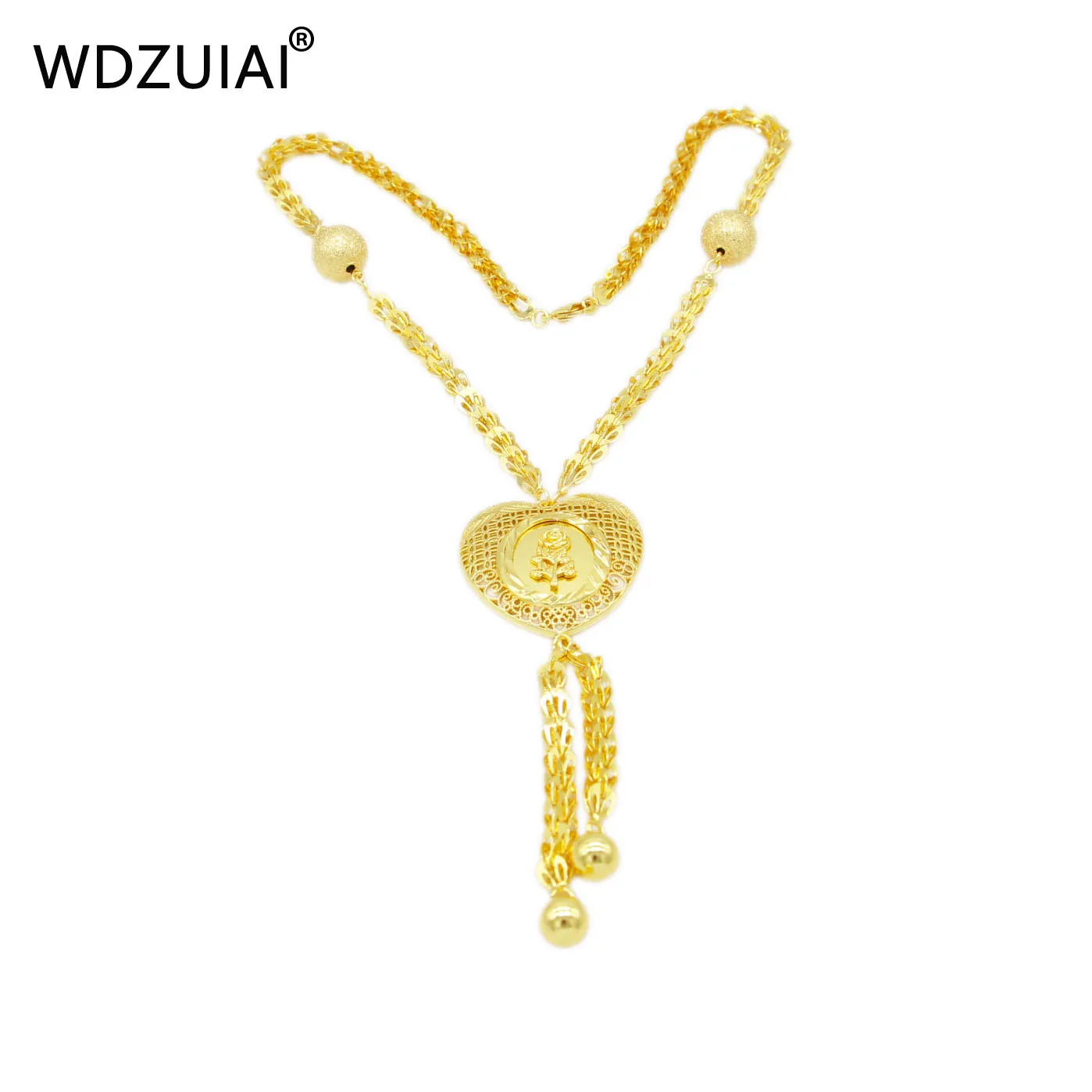 WDZUIAI New Design 24K Gold Color/Copper Heart Shape Necklace for Women Men African Dubai Spain Wedding Jewelry Anniversary Gift