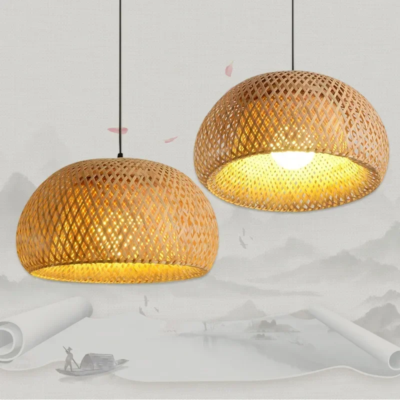 Led Rattan Bamboo Pendant Ceiling Light Fixtures Home Decor Natural Wicker Hanging Lampshade Apply for Bedroom Kitchen Lighting