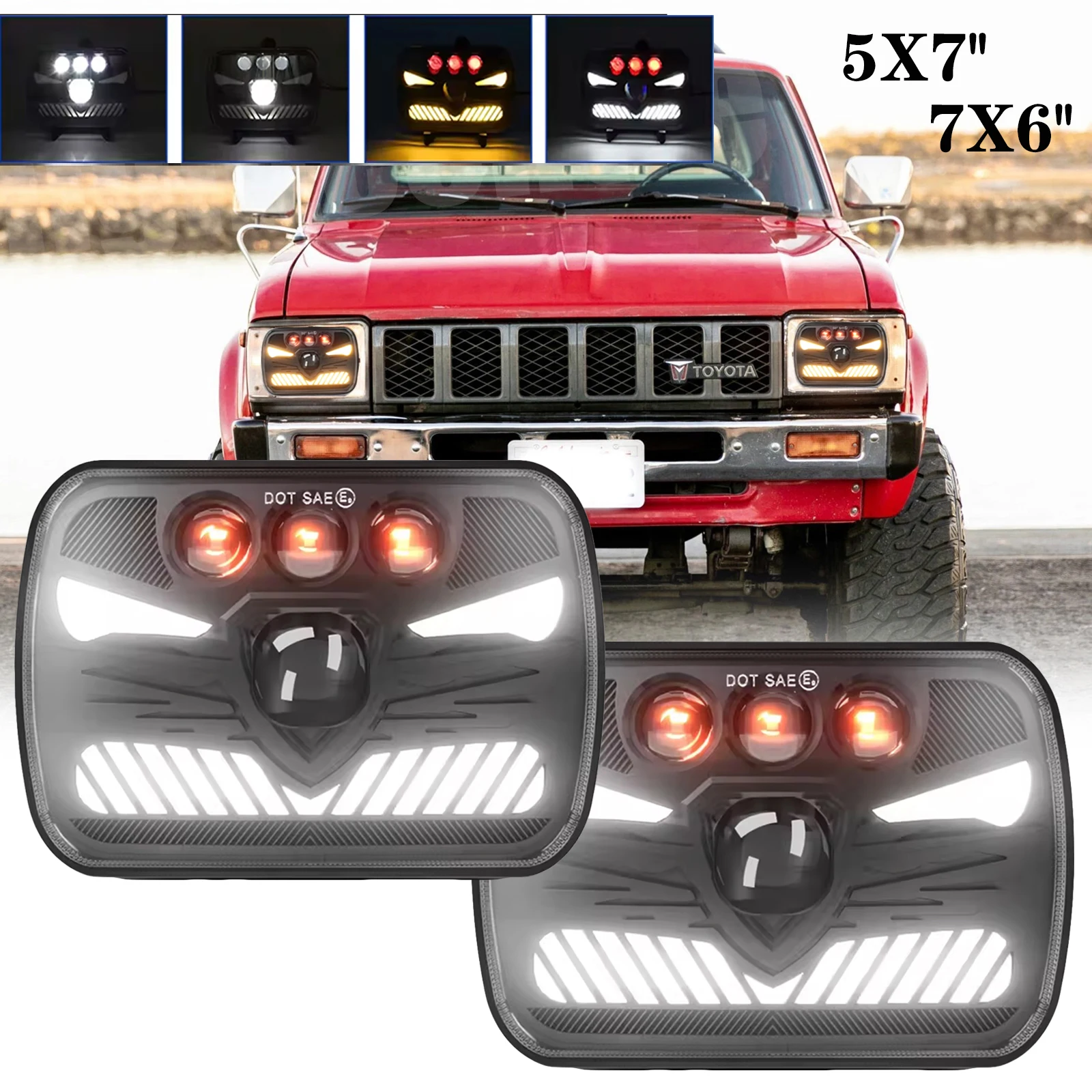 

5X7'' 7x6'' Square 7Inch LED Headlight 80W Led Headlamp Hi/Low Turn Signal for 4x4 Jeep Ford GMC Truck DOT Wrangler Off Road