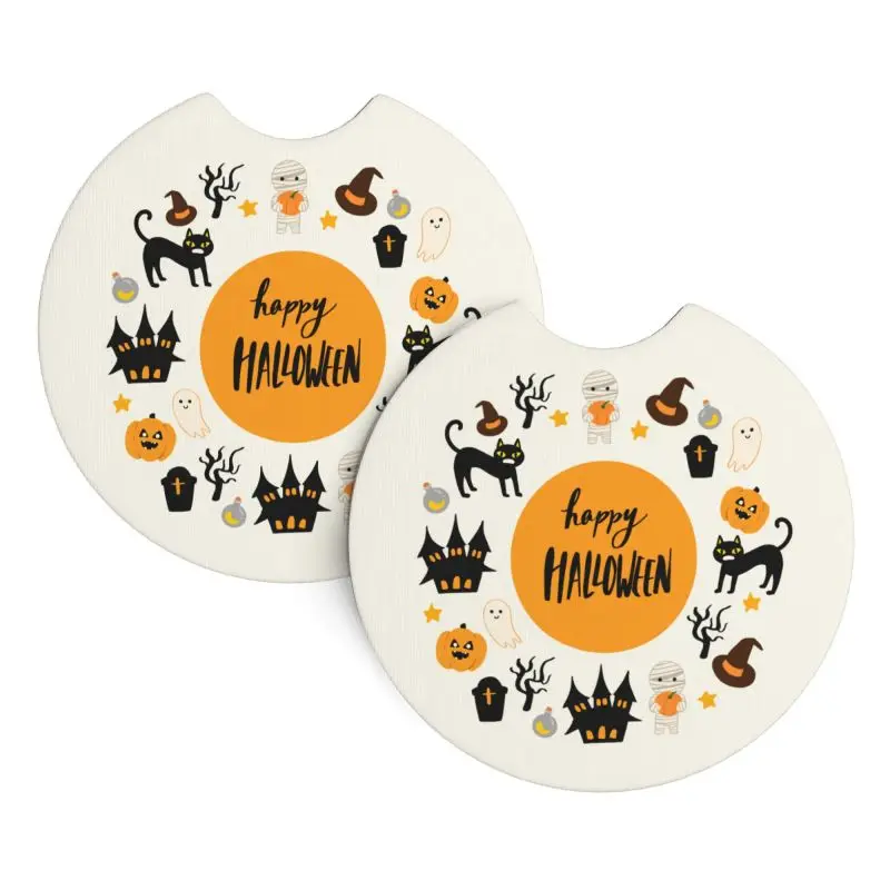 Halloween Car Cup Holder Coasters 2 Pack Universal Auto Insert Coaster Most Car Interior Cute Assecories with A Finger Notch