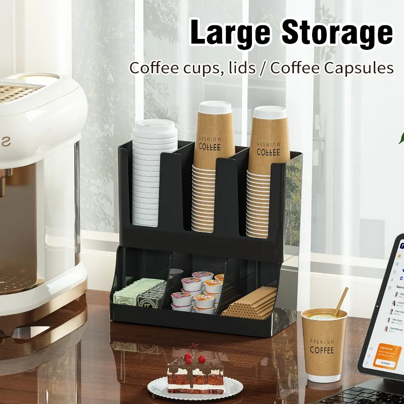 Wall Mount Paper Cup Storage Rack Disposable Cup Dispenser for Napkin & Straw Practical Organizer Suitable for Bar and Office