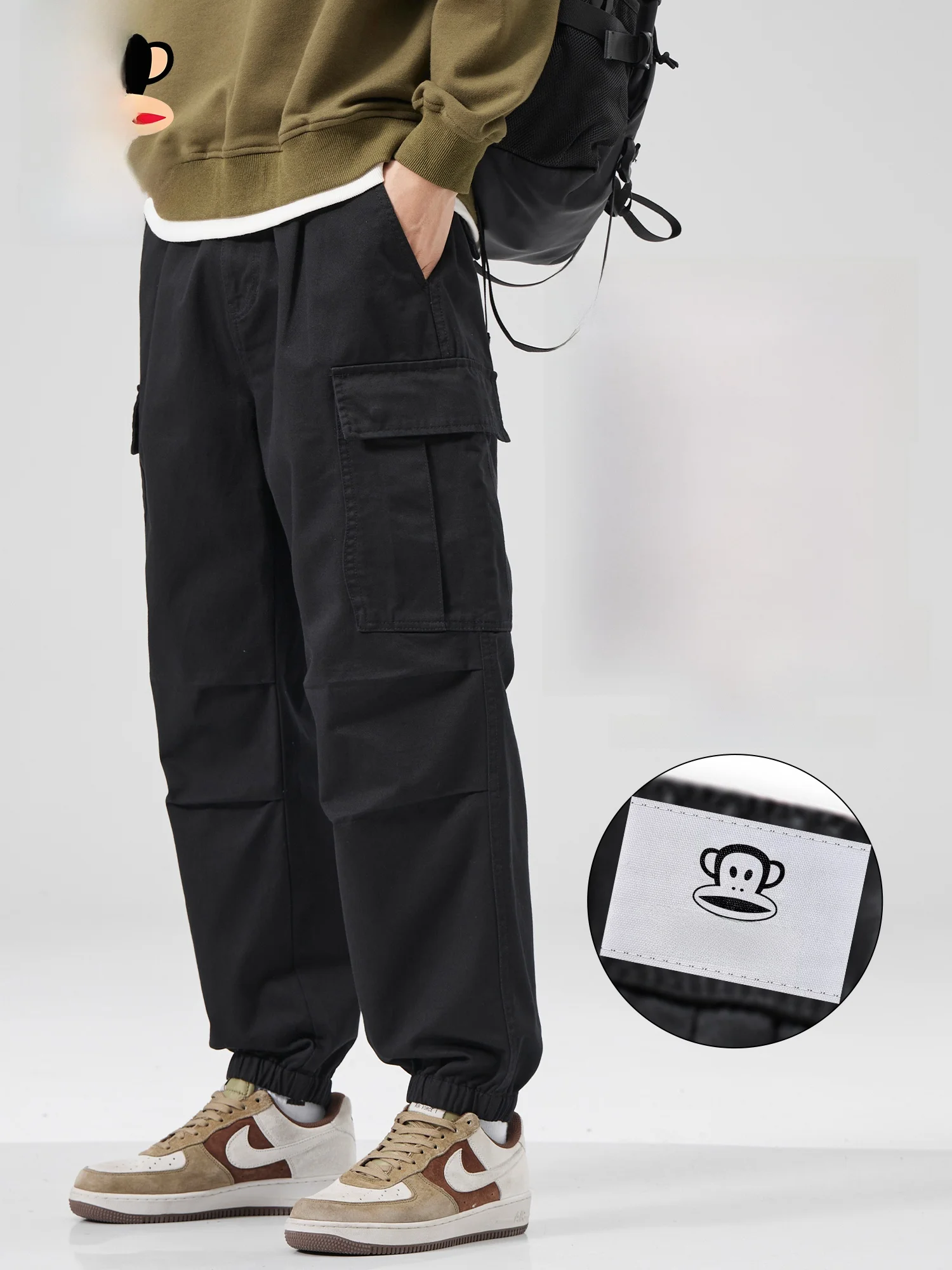 

PaulFrank Large-Mouth Monkey Bla Cuffed Work Pants Men's Loose Straight Casual Cotton Trousers Spring 2026 Casual Sle
