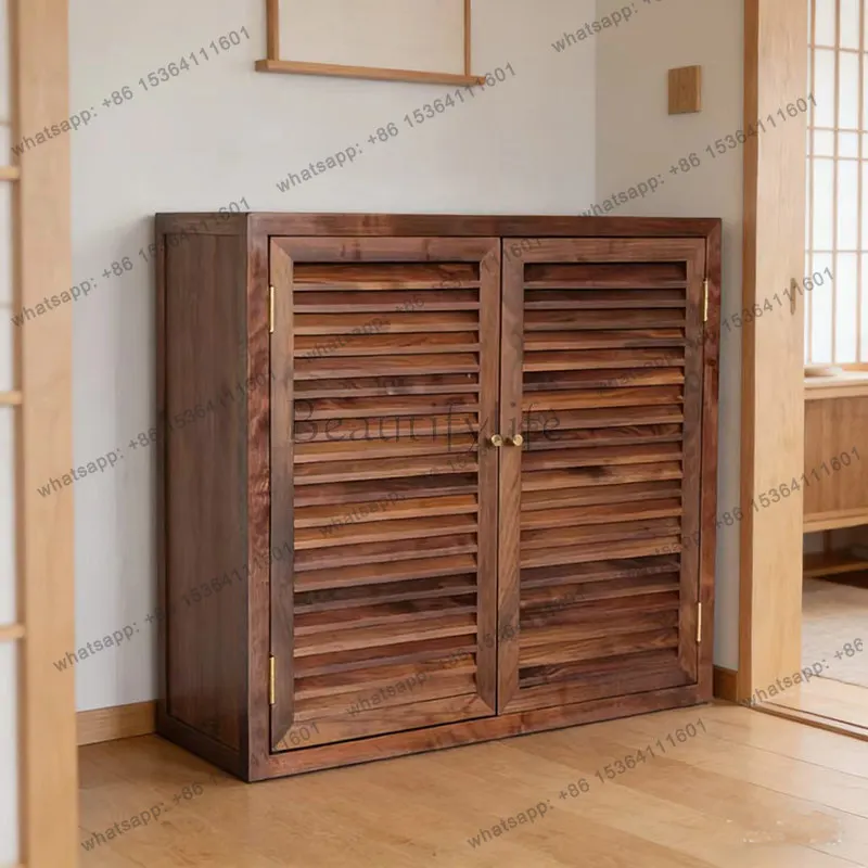 Zen new Chinese shutter door solid wood storage locker CB285-7H North American FAS grade black walnut shoe cabinet