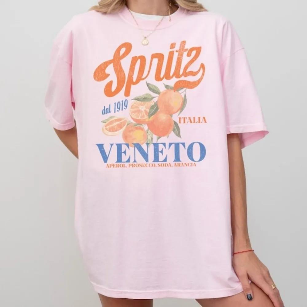 Spritz Camiseta de manga corta Cocktail italiano Aperitivo Camisa Regalo para ella Vintage Boho Italia Camiseta gráfica suelta