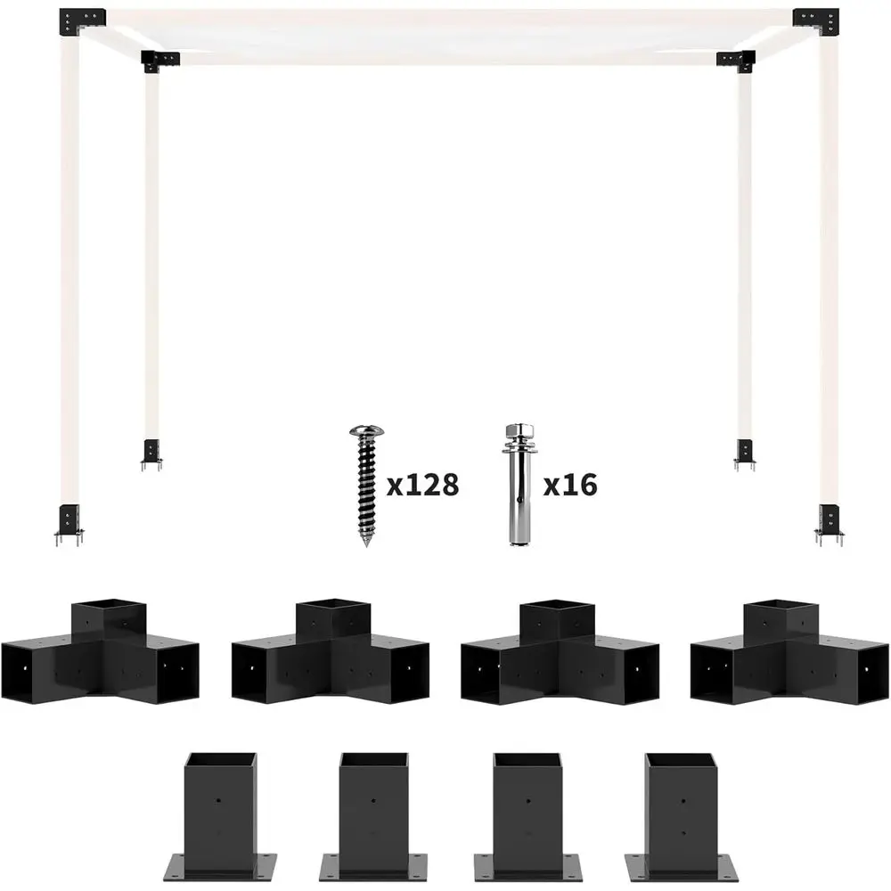 DIY Pergola Kit with 3-Way Brackets and 3.6 x 3.6 Lumber, 8 Pieces, Includes Screws