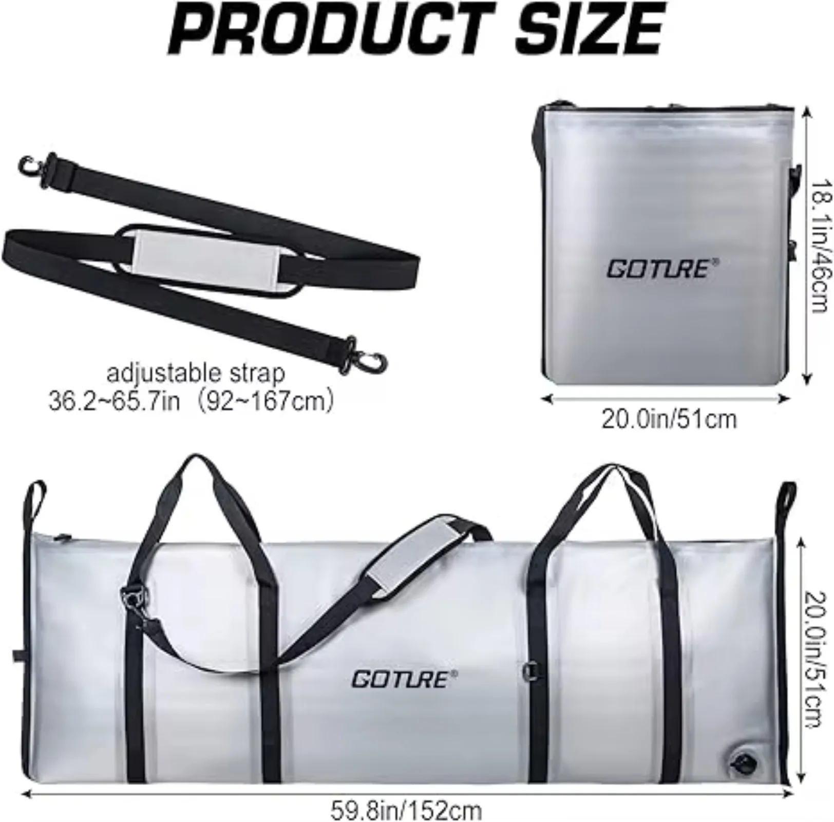 

Goture Large Cooler Bag 840D TPU 72Hour Ice Retention Leakproof Airtight Zipper Drain Plug Outdoor Fishing Bag Tackle Pack