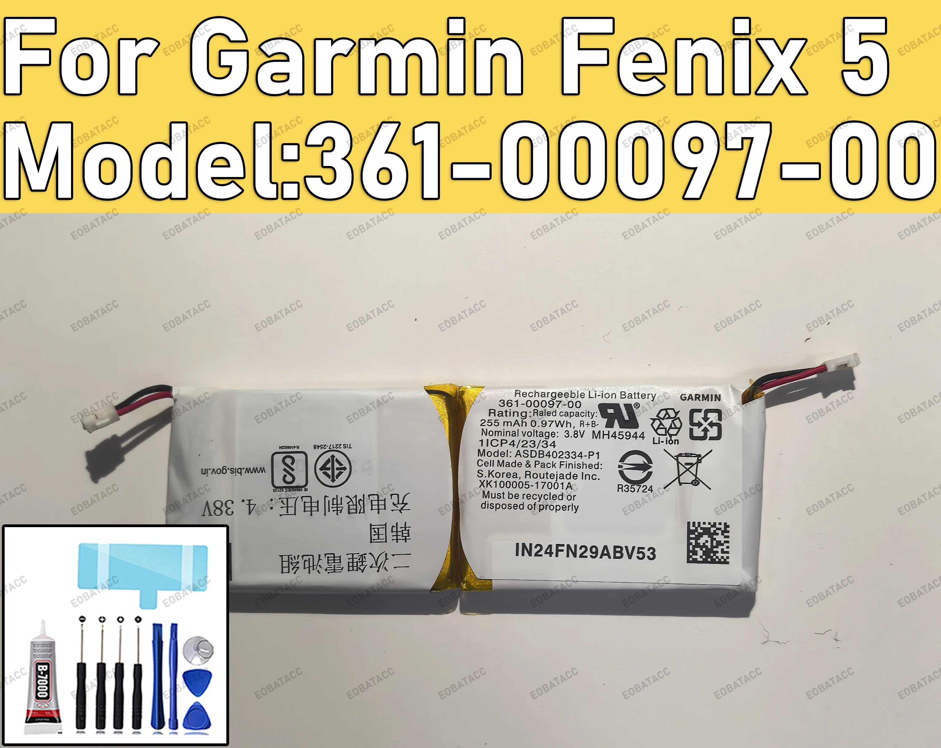 100% New Zero Cycle Battery 361-00097-00 For Garmin Fenix 5 Smartwatch Batteries+Free Tools