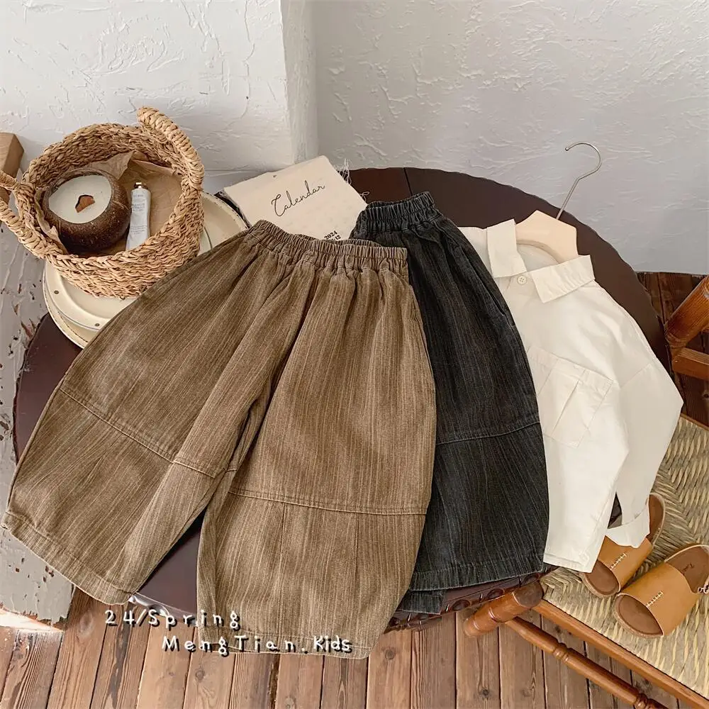 Children Pants Spring New Boys and Girls Korean Denim Wide Leg Pants Baby Simple Carrot Pants