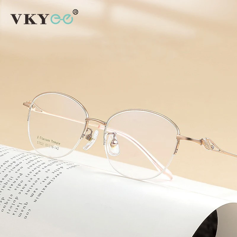 

VICKY Simple Fashion Geometric Oval Design Women Titanium Anti-blue Light Reading Glasses Myopia Customized Prescription 7022