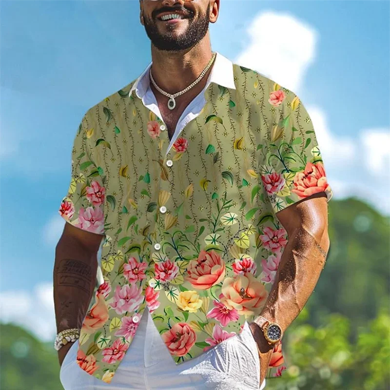 

3D Floral Resort Men's Shirt Outdoor Street Casual Summer Lapel Short Sleeve Shirt XS-5XL 4-Way Stretch Fabric Shirt 2024