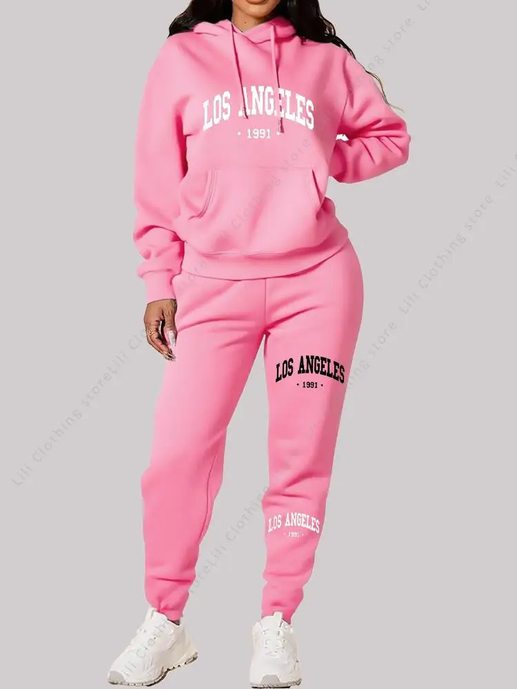 Los Angeles letter print Women Sets Hoodie and Pants sports suit High Quality Spring Autumn Aesthetic clothing Women activewear