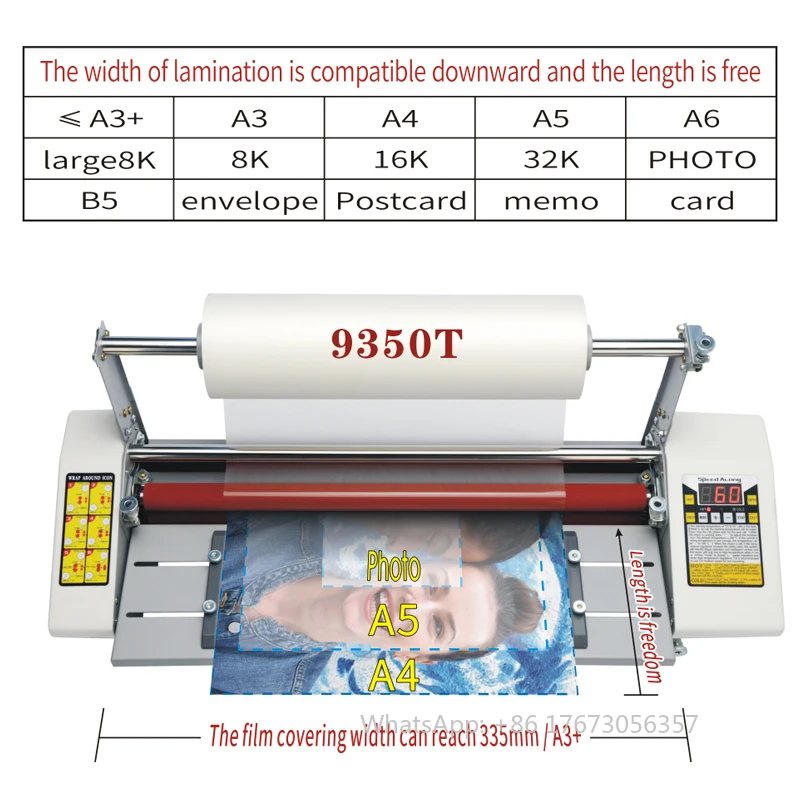 110V/220V 9350t a3 Heißkalt walzenl amini maschine Vier walzen Laminator Laminator High-End-Drehzahl regelung Thermo laminator