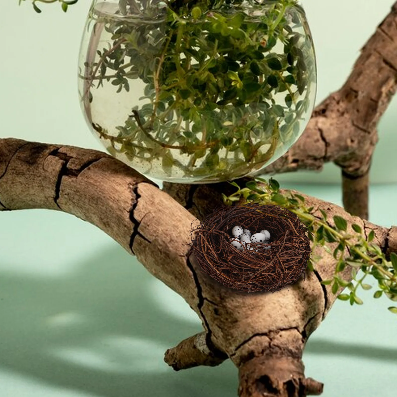 

20pcs Mini Bird Decor With Tiny Eggs Simulation Twig Nest For Micro Landscape Ornament Artificial Birds Nest Garden Home Easter