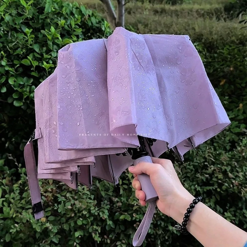 Water Reactive Floral Pattern Folding Umbrella Thickened Construction Windproof Rain Umbrella Stylish Appearance Portable