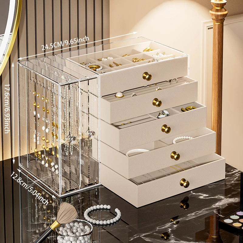 Transparent drawer flannel jewelry storage box earrings earrings necklace hand jewelry multi-layer