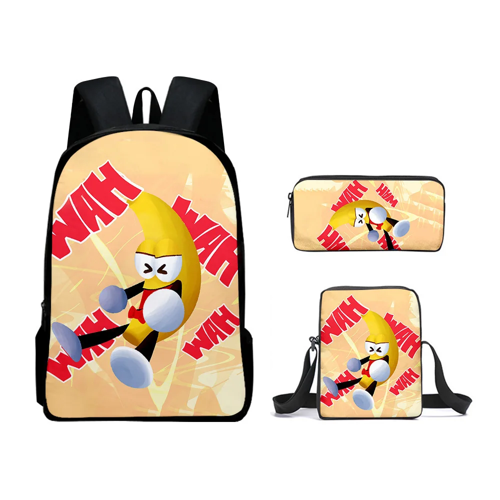 Cartoon shovelware Brain Game 3D Print 3pcs/Set pupil School Bags Laptop Daypack Backpack Inclined shoulder bag Pencil Case