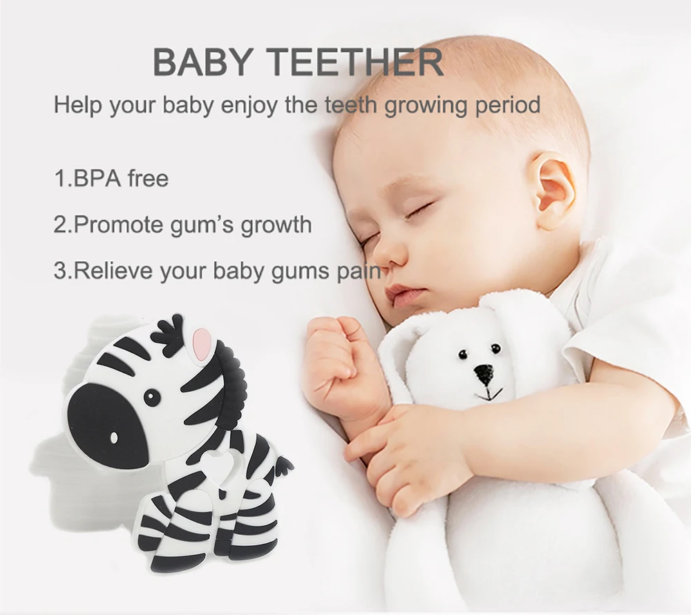 

Chenkai 10pcs Silicone Zebra Teethers Animal Shape Teething DIY Baby Chewing Pendant Nursing Sensory Pacifier Dummy Necklace Toy