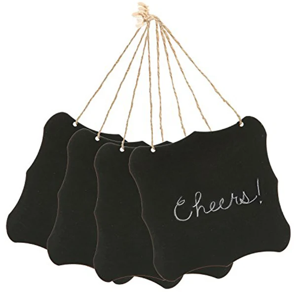 

4 Mini Wooden Chalkboards Black Vintage Style Hanging Message Boards Suitable for Wedding Party Table Number Place Cards