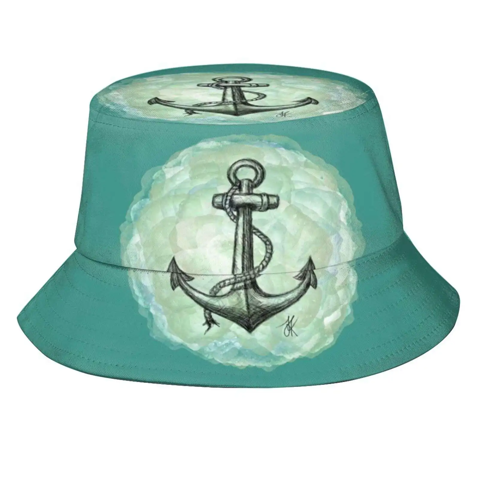 Anchor Sun Cap Fisherman Hat Bucket Hats Anchor Keeper Roof Ocean Shipping Seafaring Waves Tattoo Sailors Sailing