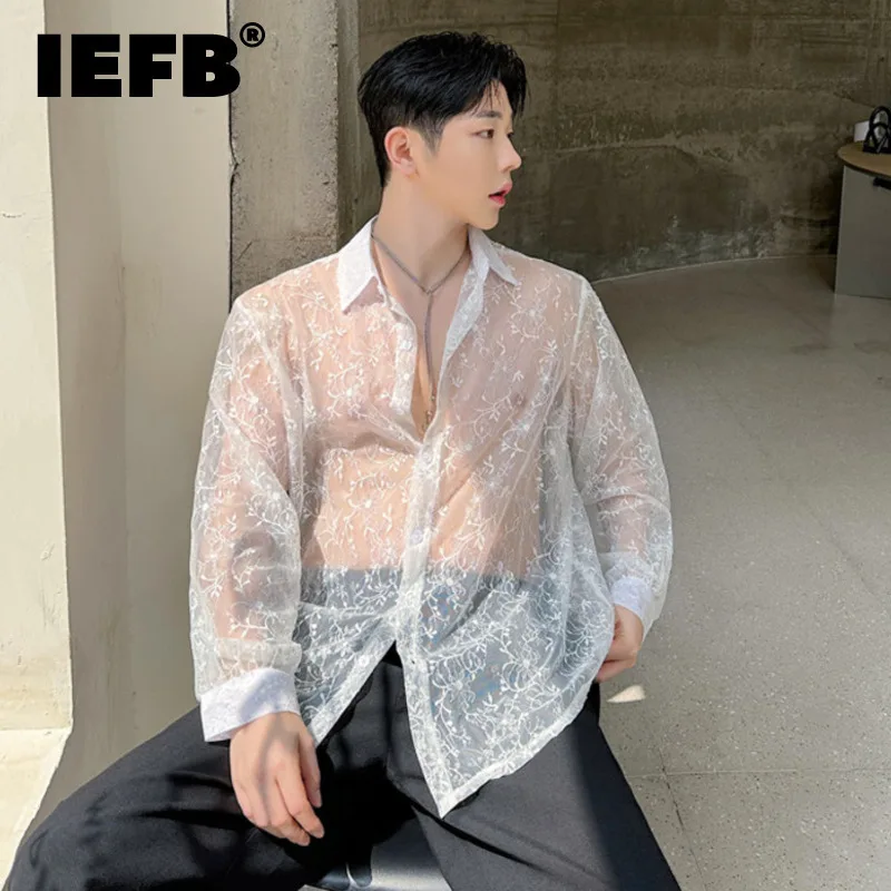 

IEFB Perspective Casual Shirts Fashion Male Loose Long Slevee Sexy Style Men's Tops Single Breasted New Stylish Summer 9C6128