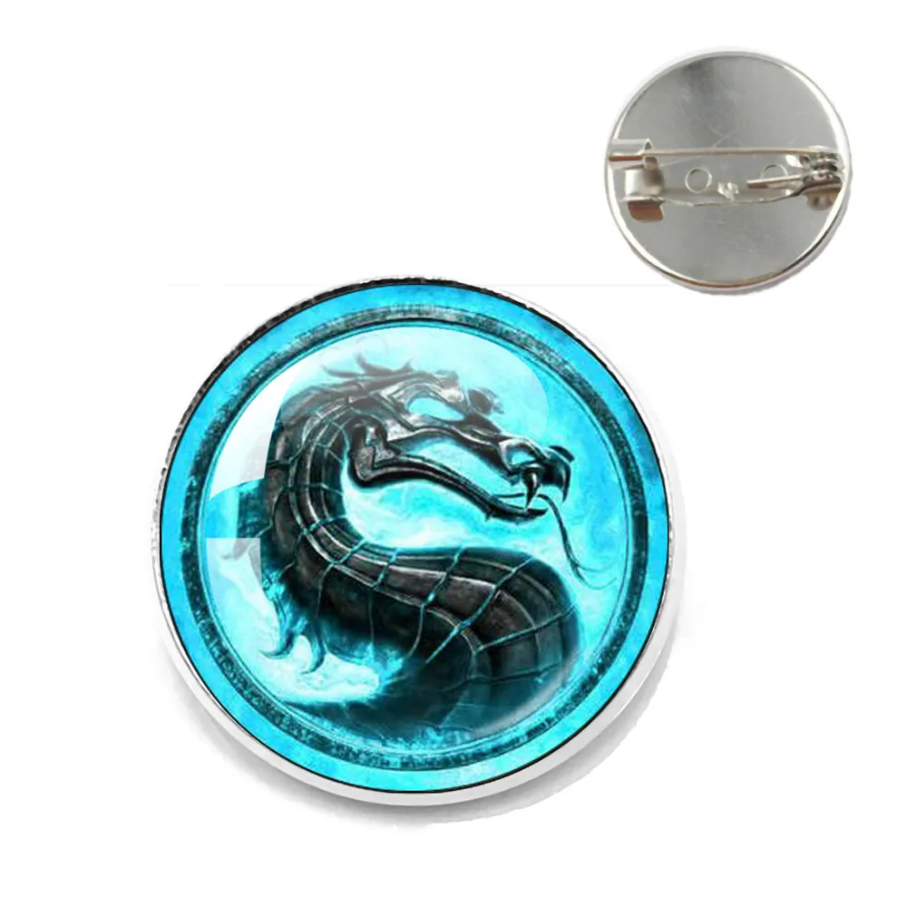 New Fashion Dragon Pattern Mortal Kombat Lapel Pin Gift Brooch Clothes Glass Cabochon Badge Decor Brooch Collar Pins Gifts