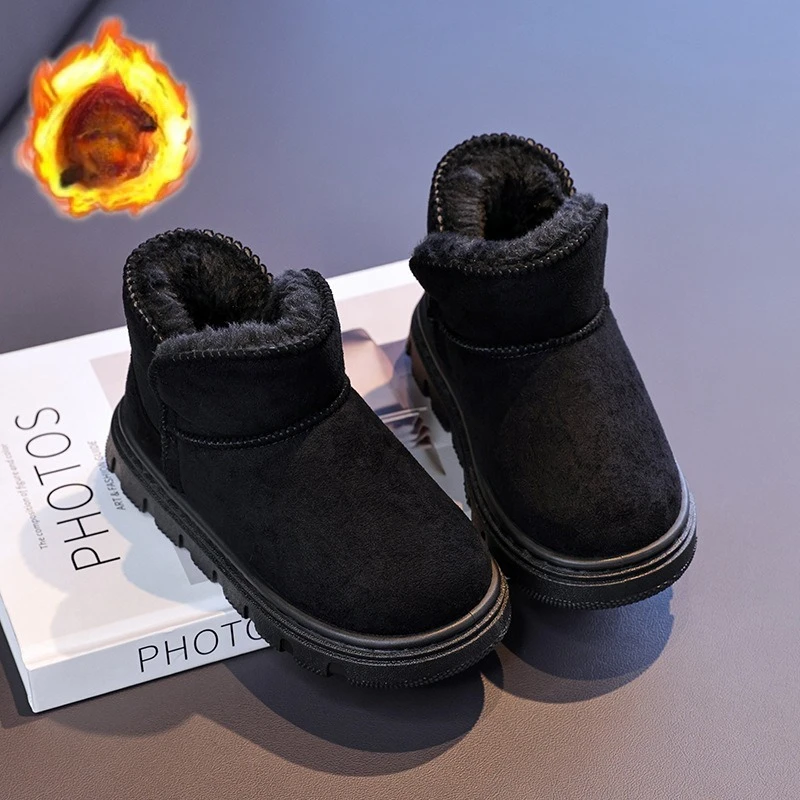 

Children Short Boots Soild Color Versatile Kids Snow Boots Round Toes 2025 Winter New Kids Ankle Boots Versatile Soft Thick Fur