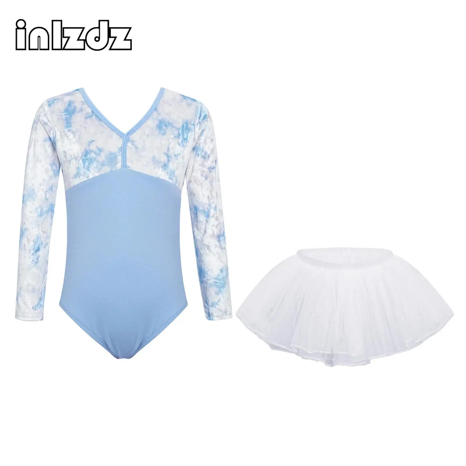 

Ballet Leotards for Girls Kids Dance Outfit Long Sleeve Velvet Leotard with Layered Tulle Skirt Gymnastic Party Ballet Dancewear