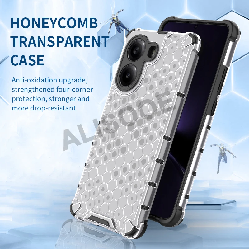Capa for POCO X7 Pro Case Honeycomb Texture Transparent Ring Stand 2 in1 Full Protection Cover for Xiaomi POCO X7 Pro 5G Funda