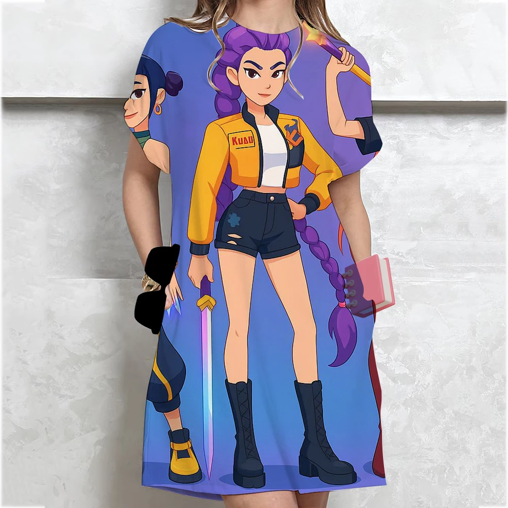 فساتين Kpop Demon Hunters Huntrix الأنيقة للنساء فستان نسائي قمة الموضة طباعة كاجوال فضفاض كبير الحجم #5