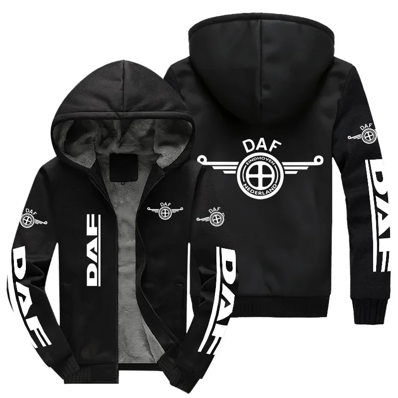 

New Winter Men Fashion High Quality DAF Truck Logo Long Sleeve Jacket Casual Hoodies Zipper Wool Liner Fleece Sweatshirts Coat