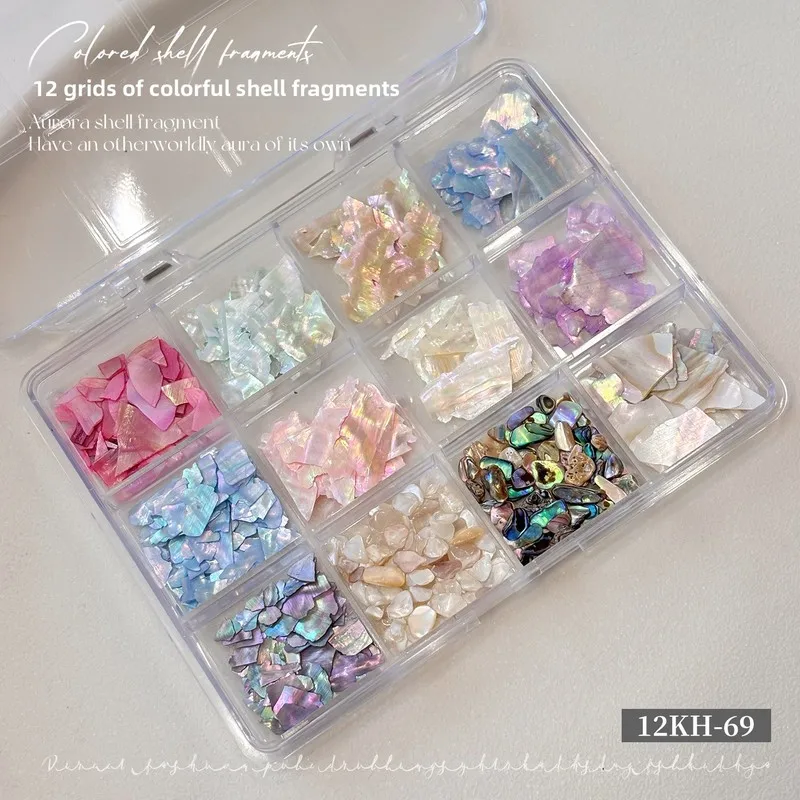 3D 12 Grid Iridescent Shell Flakes Nail Charms Ultra Thin Mother of Pearl Acetate Pieces DIY Nail Art Decorations view 6