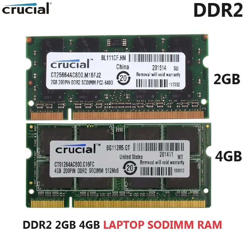 

Crucial Laptop Memory RAM DDR2 2GB 4GB 667MHz 800MHz SODIMM PC2-5300 PC2-56400 1.8V 200pin for Notebook Sodimm Memoria Computer