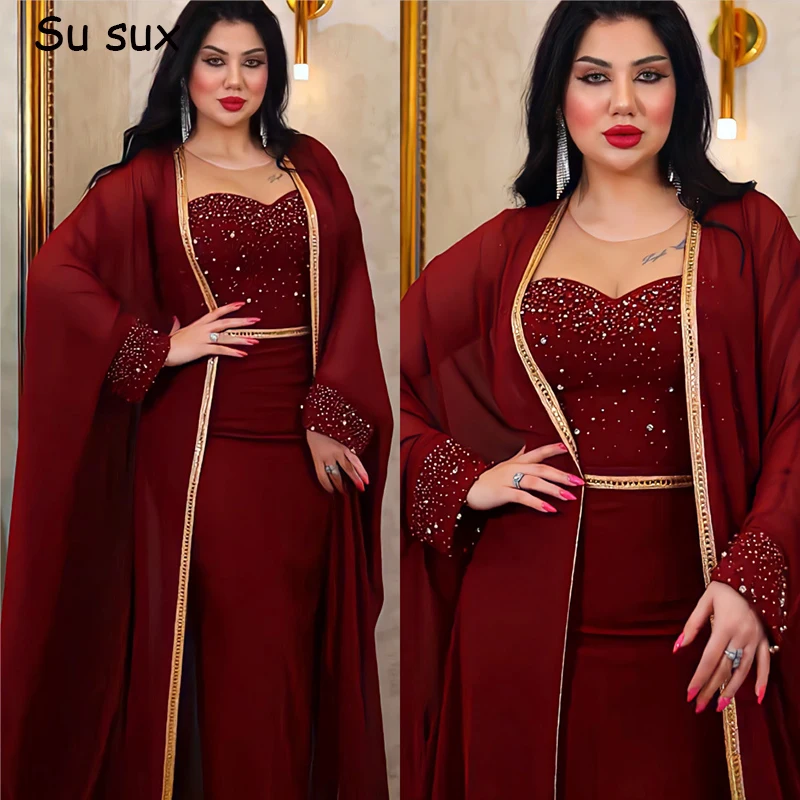 Arabic Abayas Dubai Luxury Muslim Sets Women Clothing Two Piece Set Modest Kaftan Maxi Dress Marocain Evening Party Long Dresses