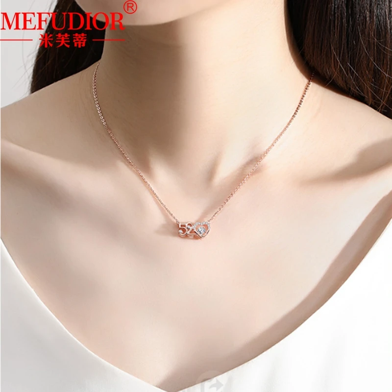 18k Rose Gold Love Heart Couple Necklace D VVS Moissanite Diamond Pendants for Women 520 Valentine's Day Jewelry Gift