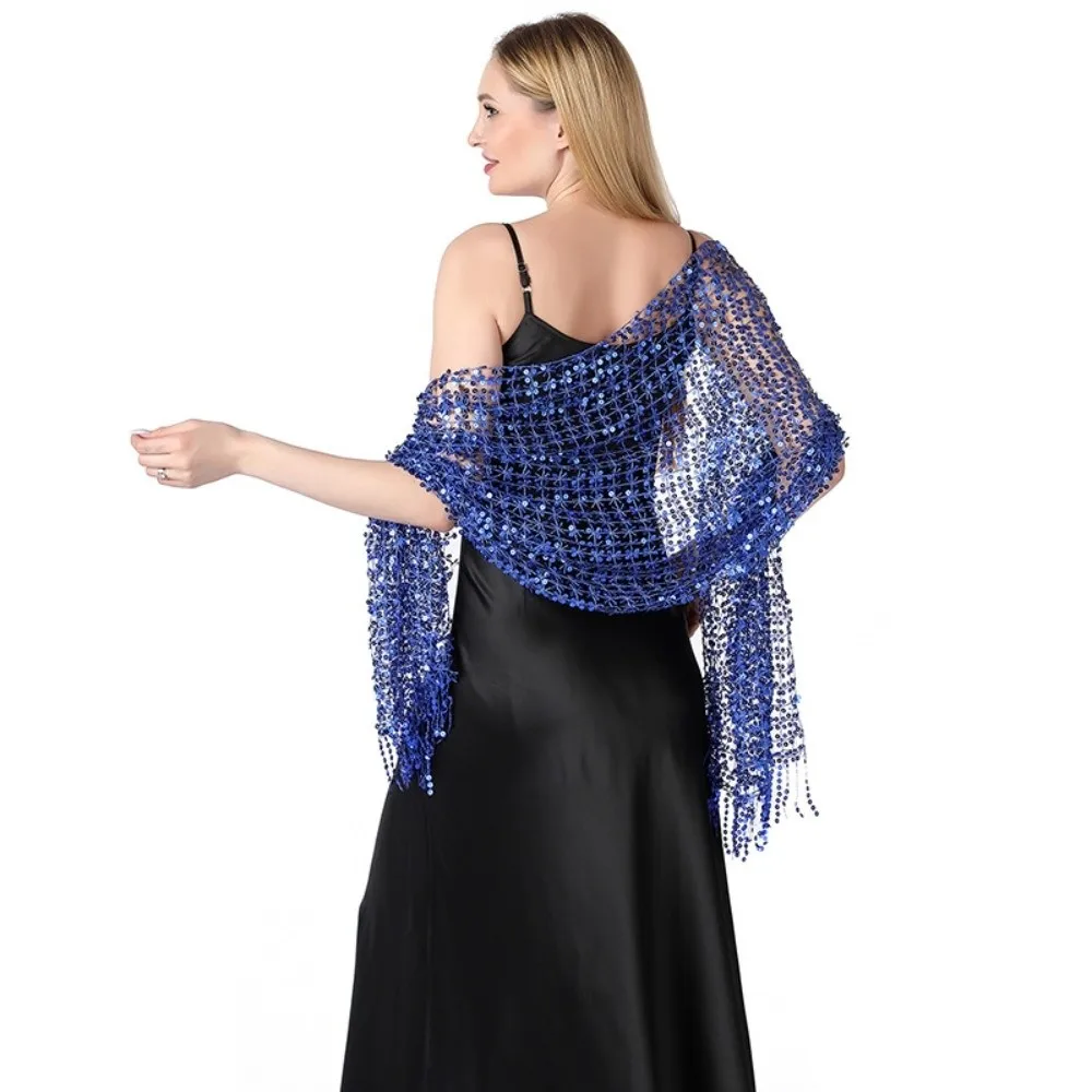 Luxury Elegant Sparkle Sequin Fringe Scarf Formal Hollow Out Glitter Shawl Vintage Wrap Boho Headscarf Bride
