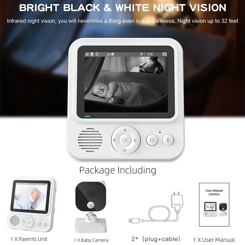 720P HD  Cry Detection Temperature Detection and Alarm 1080P Baby  with Camera