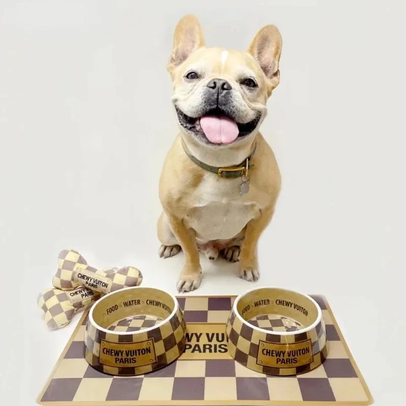 Bowls With Placemat Puppy Cat Feeder Non-slip Crash Luxury Brand Designer Dog BowlFrench Bulldog Bowl For Small Dogs