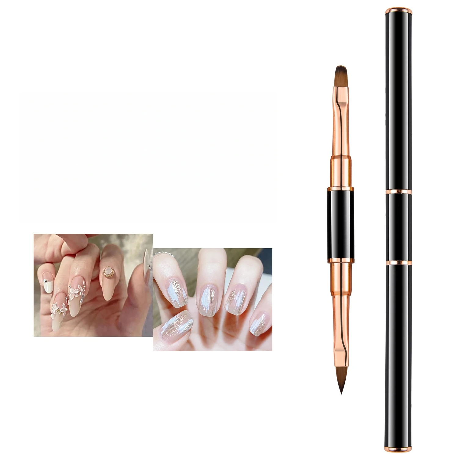 Fine Tip Double Head Nail Brushes 5Pcs, Black Appearance, Gradient Shading and 3D Nail Design Tools