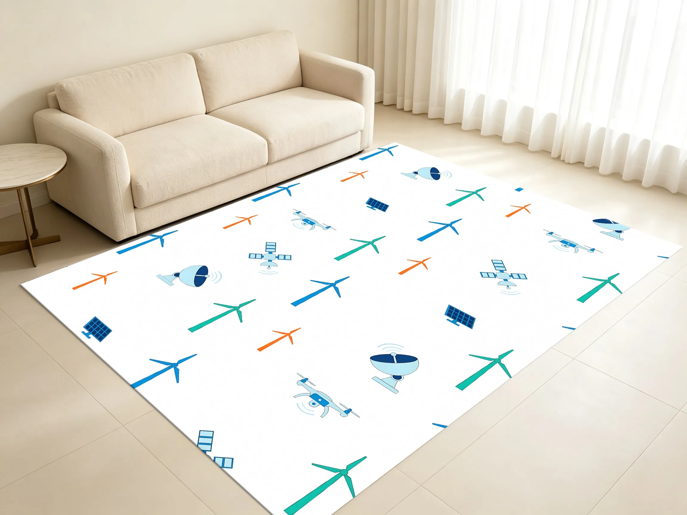 Large Area Rug Aerospace Technology Element Print Soft Velvet Living Room Bedroom Leisure Home Decor Area Rug