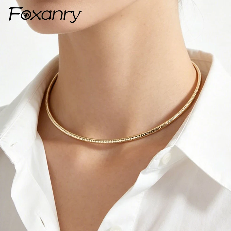 Foxanry New Fashion Gold Color Choker Necklace For Women Elegant Ins Style Vintage Handmade Daily Party Jewelry Gifts Ожерелье