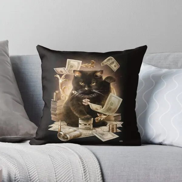 Black Cat Cash Rolling In The Money Blac  Printing Throw Pillow Cover Throw Soft Hotel Cushion Car Pillows not include One Side