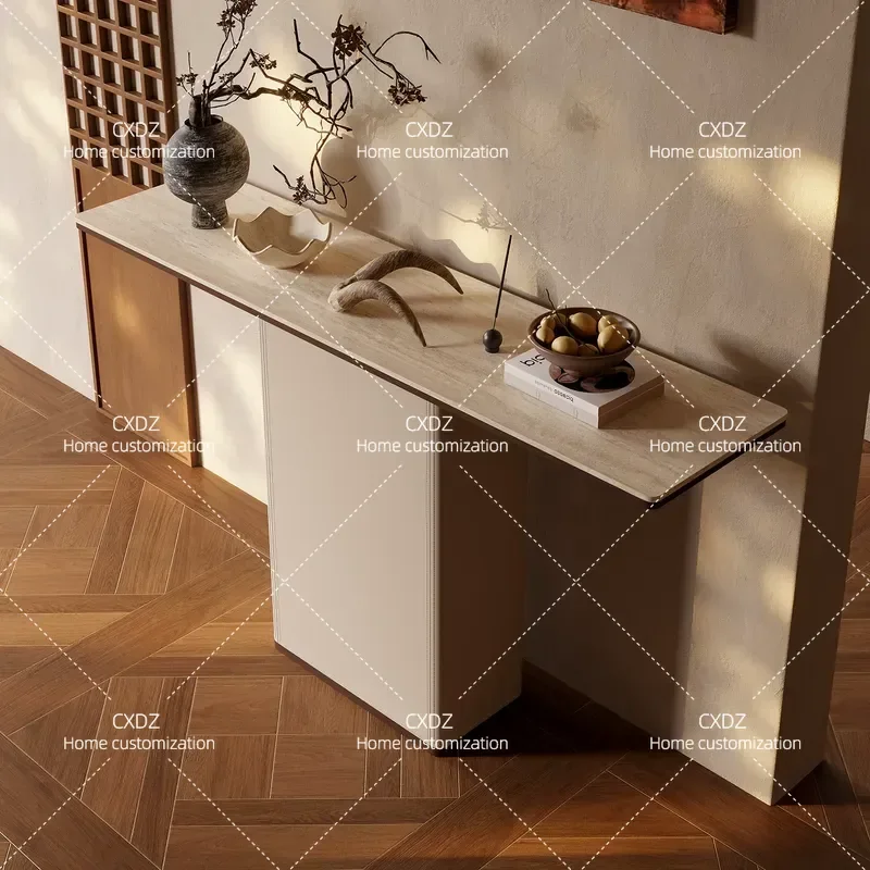 2026 New Modern Simple Entrance Table Side Cabinet for Living Room Corridor Aisle with Cave Stone Slab Top Decorative Storage