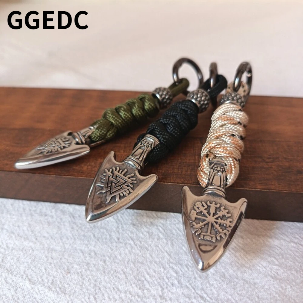 GGEDC Titanium Steel Viking Style Retro Odin Arrow Paracord Backpack Charm EDC Fingertip Push Card Pendant Stress Relief Toy