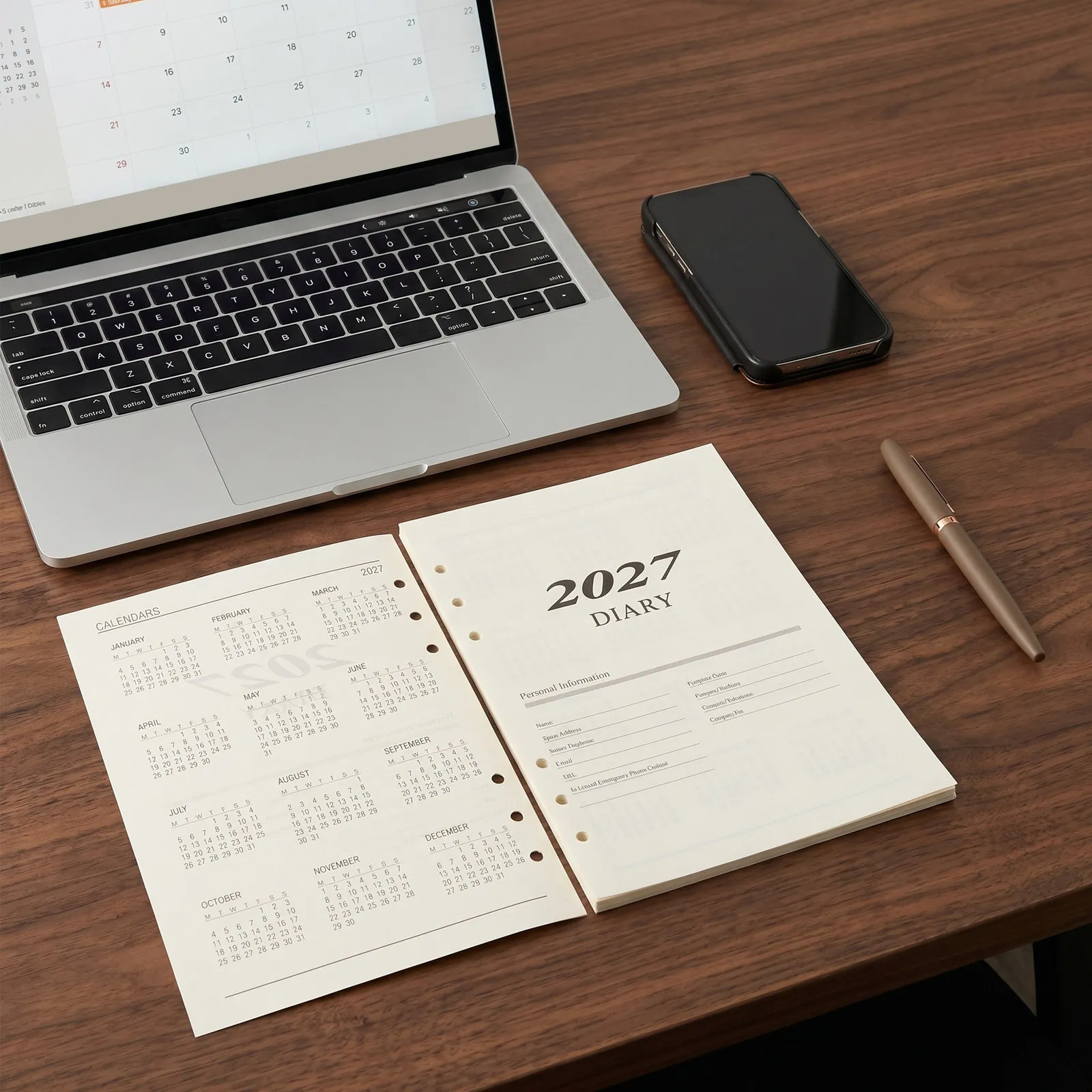 1Set Planner Refill Daily Weekly Monthly 2027 Monthly Calendar Inserts A5 6-Ring Loose Leaf Journal Pages Refillable Planner