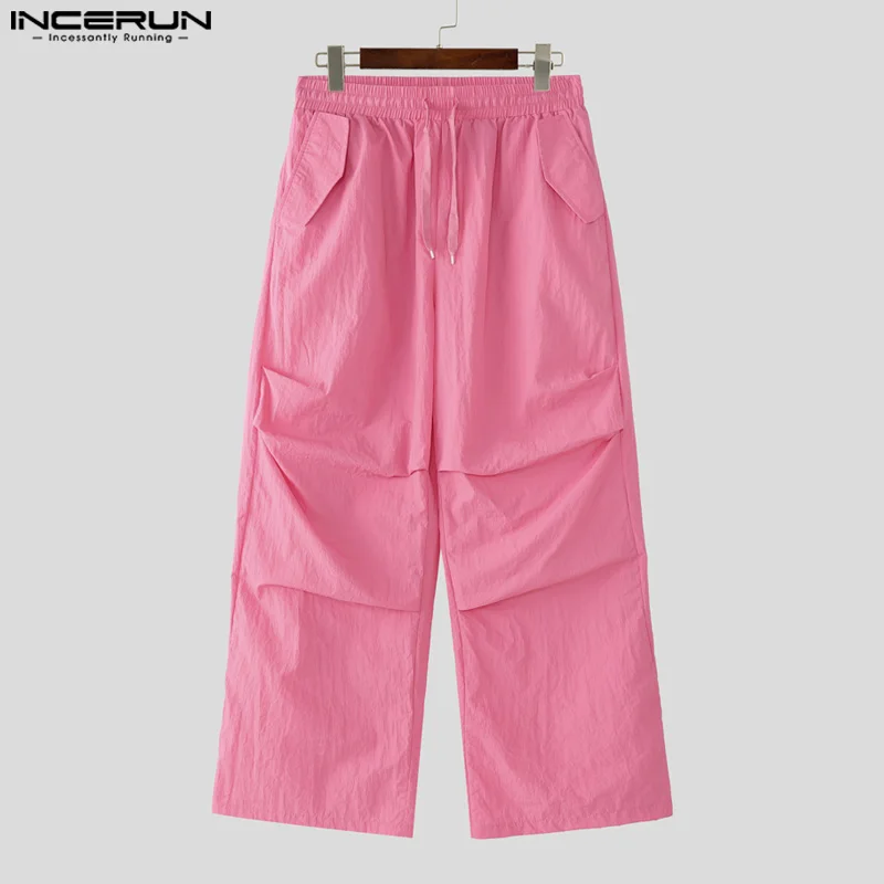 INCERUN 남성 카고 바지 Drawstring 솔리드 컬러 조깅 캐주얼 바지 남성 streetwear 2025 빠른 건조 패션 남성 바지 S-5XL