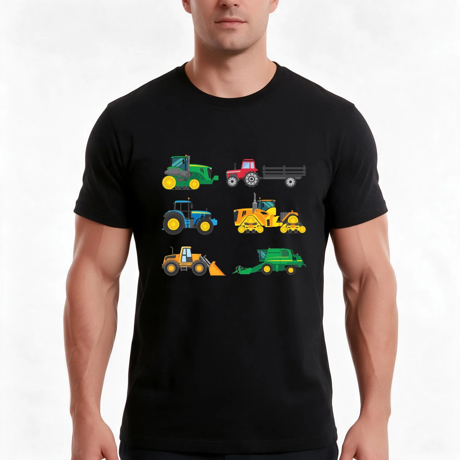 Tractors Tractors Agricultural Machinery Farmer, Farmers & Children T-Shirt, Summer Casual Cotton Tee, Oversized Streetwear Tops